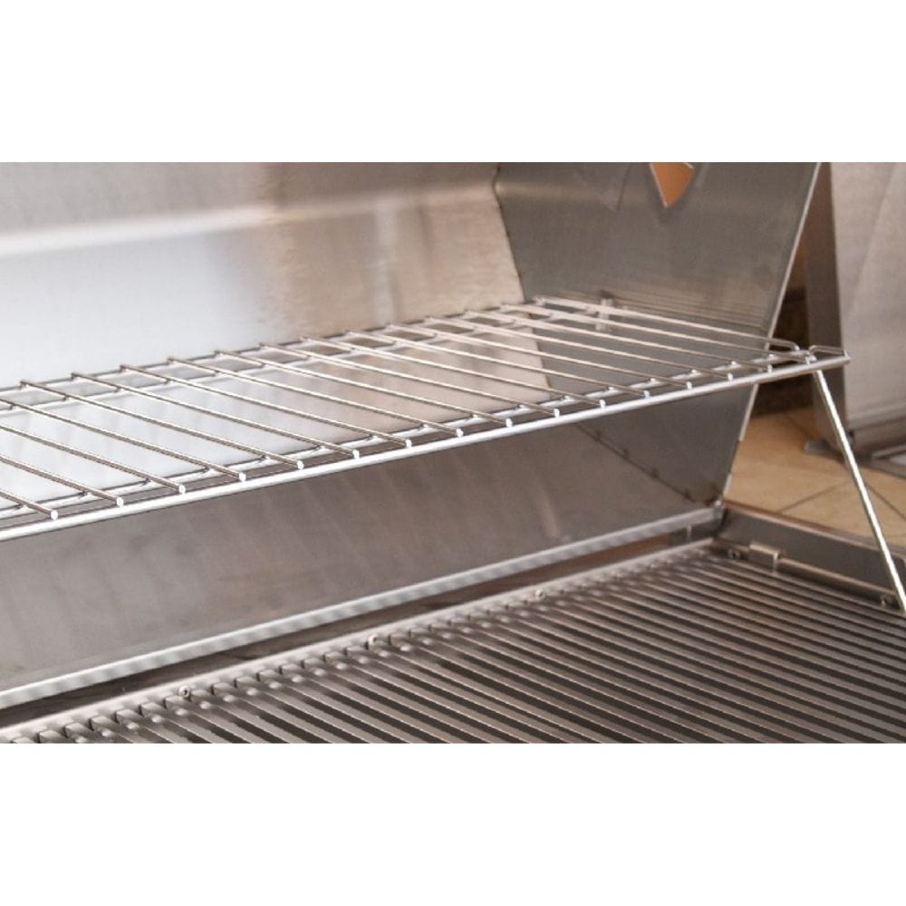 Warming rack stays flat even and moves over the coals when the oven is closed