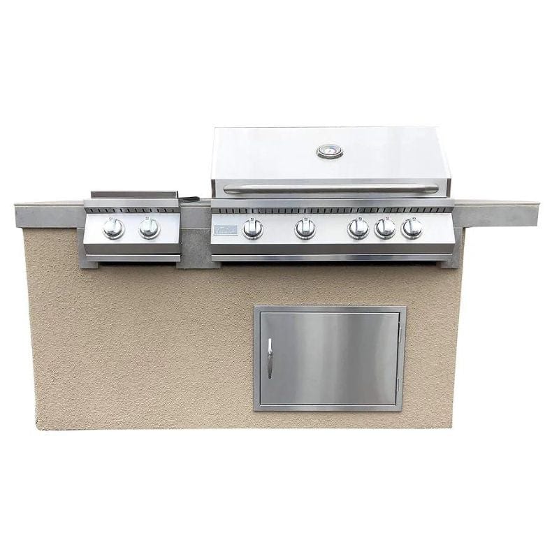 The KoKoMo Maldives Outdoor BBQ Island Kitchen is a 5ft BBQ island that includes a durable 32" 4-burner grill made of heavy duty 304 stainless steel. 