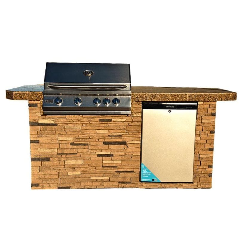 St. John 7'6" BBQ Island with Bar on Three Sides and 4 Burner Built In BBQ Grill by KoKoMo | <span data-mce-fragment="1">ST.JOHN</span>