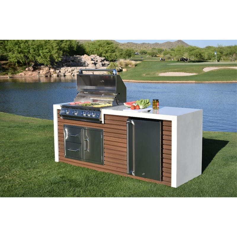 KoKoMo Grills Professional Shiplap Outdoor Kitchen Island With Waterfall Edge | Waterfall