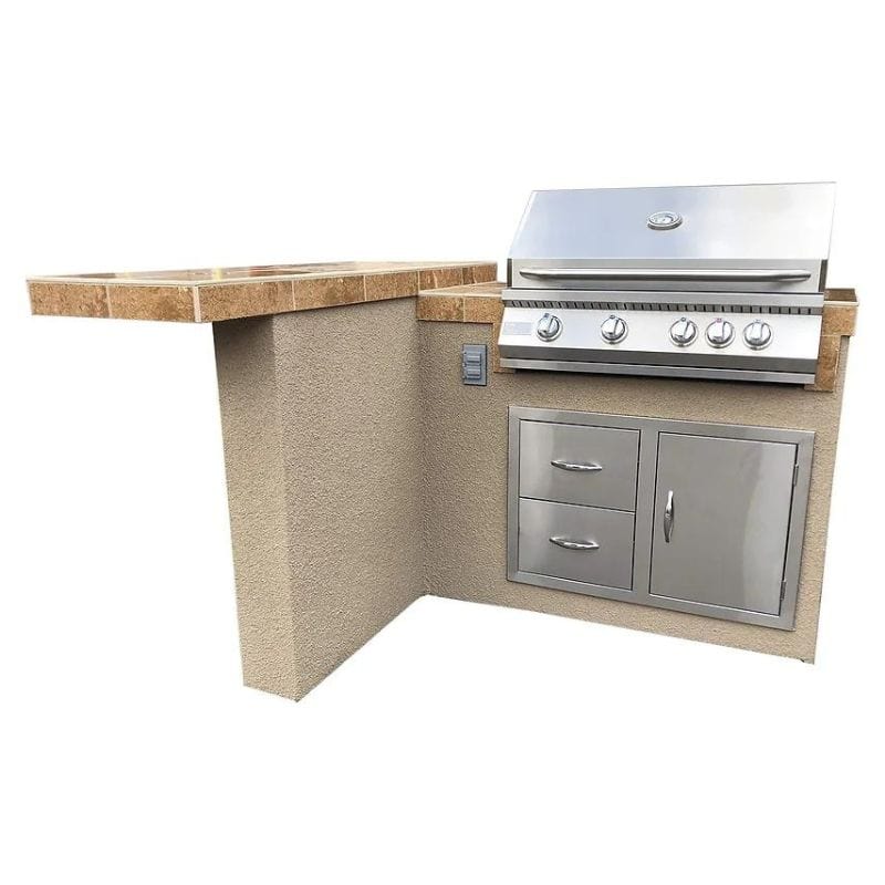 KoKoMo Havana L-Shape BBQ Island With Bar Seating and Built In BBQ Grill 4'x5' BBQ | HAVANA