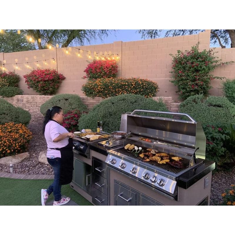 KoKoMo Teppanyaki, Griddle, Built-In BBQ Grill with Side Burner, Storage Drawers 7'6"