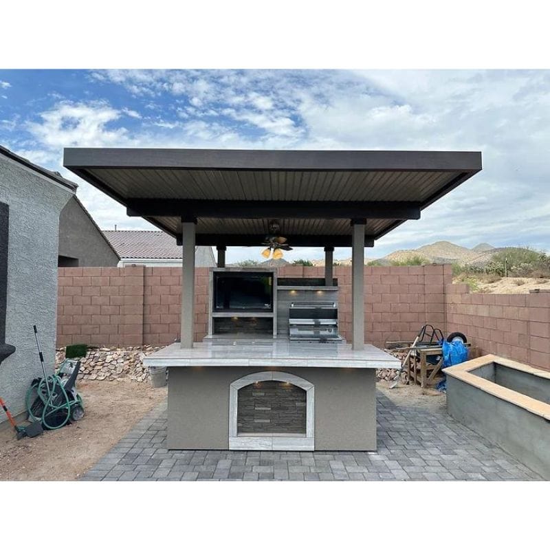 Kokomo Built-In Island Outdoor Kitchen With T.V. built-in BBQ Grill & Pergola | Baja-top