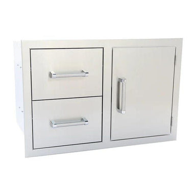 This outdoor kitchen 2-Drawer / 1-Door Drop-In Combo Cabinet has an elegant stainless steel outer frame that has a professional look for your outdoor kitchen.