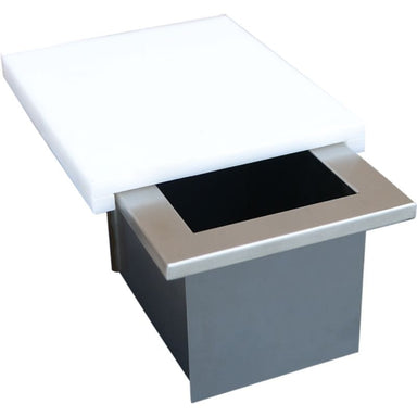 then purchase the trash roll out to place below. this will be your trash can inside your bbq island with a cutting board trash chute.